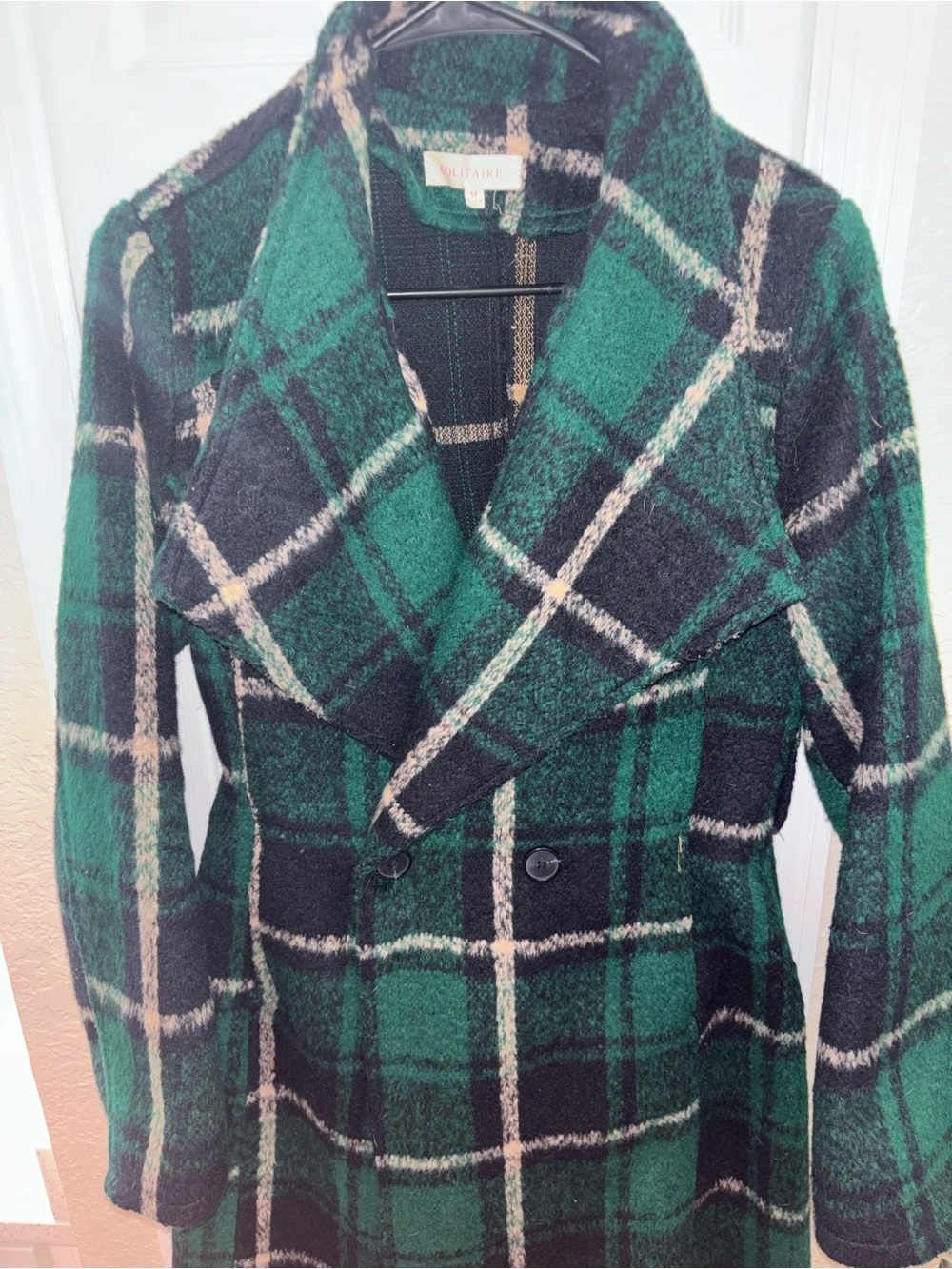 Wool Blend Green Plaid Double-Breasted Coat